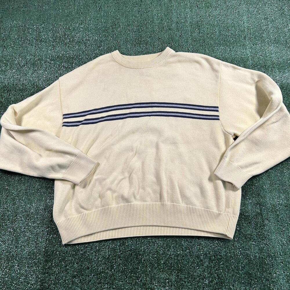 Men's yellow Norman Wells Sweater with Navy Stripes. XXL